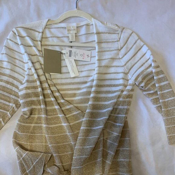 Chico's Size 0 Cori Convertible Gold White Thin Cardigan NWT - Picture 2 of 7